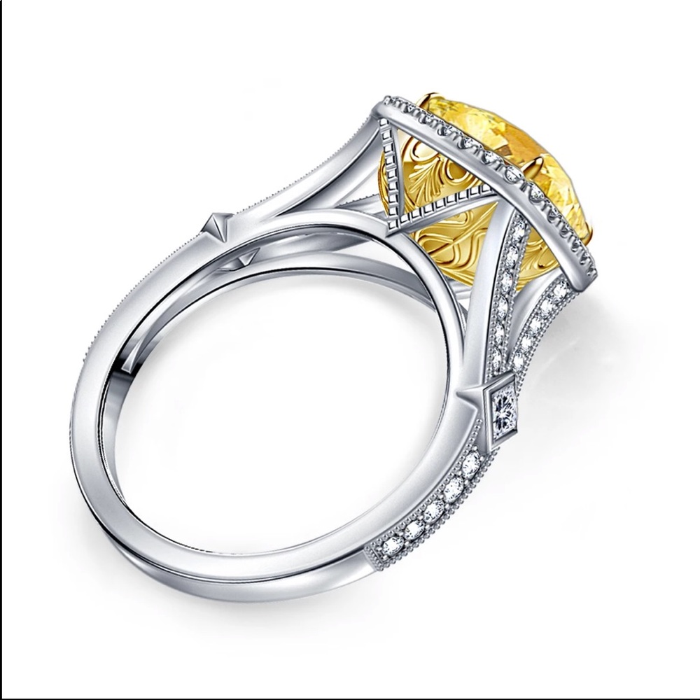 New 925 Silver Citrine Diamond Beautiful Ring - Picture 3 of 5